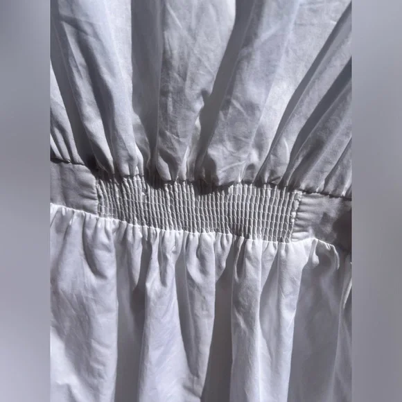 🆕ba&sh Cotton White Mini Dress Smocked Ruffle Hem Summer Casual Boho Chic Size S - Picture 7 of 17